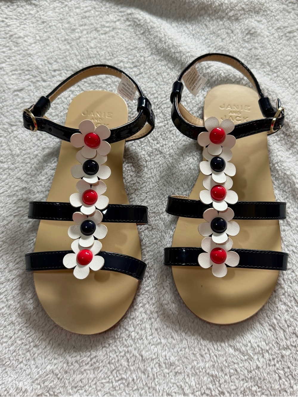 Janie and Jack | Patent Daisy Sandals | Red White Blue Floral |  Size 12